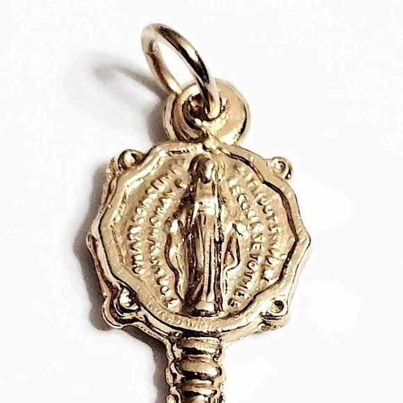Vintage Italy Gold Medal Key Shaped Miraculous Key Charm Pendant - Picture 3 of 5